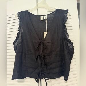 Joie Black Sleeveless Blouse with Lace Trim